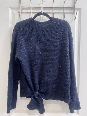 Treasure & Bond Navy Confetti Flecked Tie-Front Ribbed Sweater Size S